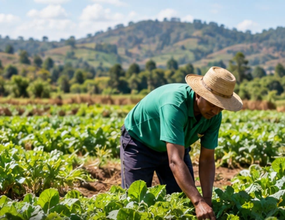 Agriculteur au travail dans une parcelle cultivée